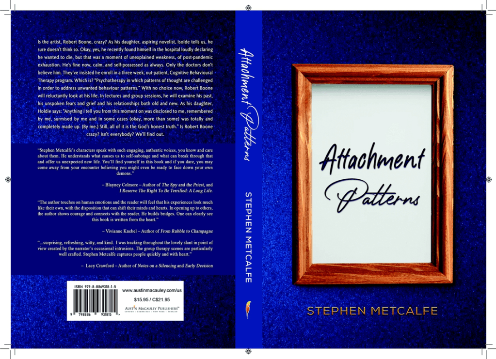 Book cover for Attachment Patterns, a novel by Stephen Metcalfe, Now available for pre-order on Amazon.